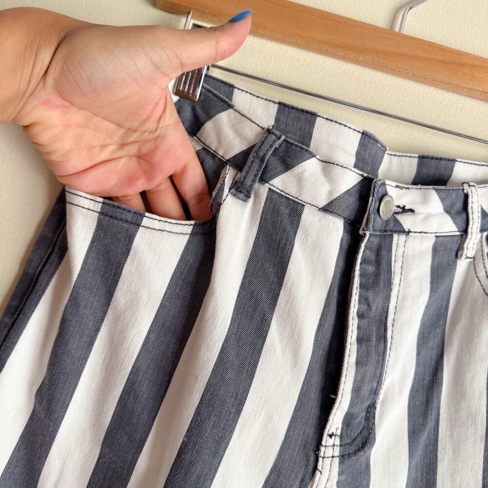 Saints & Hearts Blue + White Stripe Bell Bottom Flare Frayed Hem Jeans - Large - Picture 4 of 10